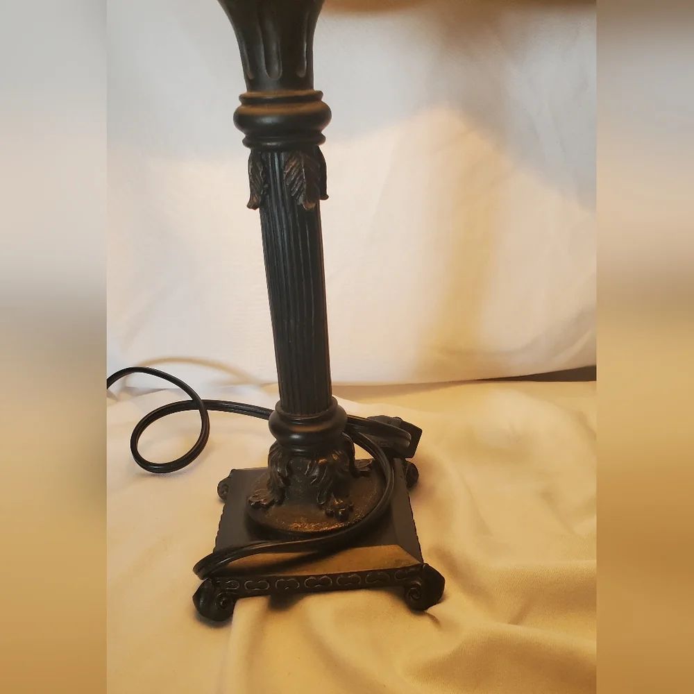 Dennis East International Vtg 2002 Floral Table Lamp Painted Shade Tiffany Style